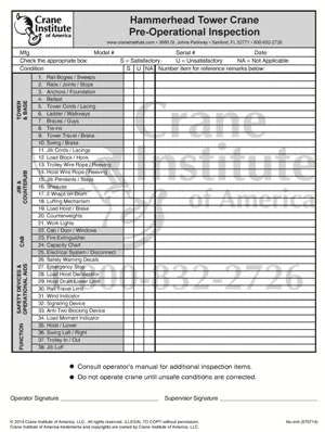 Pre-Operational Checklist Hammerhead Tower Crane