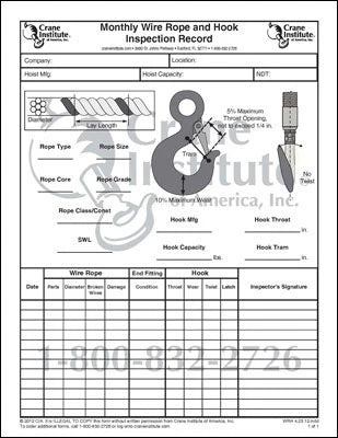 Monthly Wire Rope and Hook Inspection Record